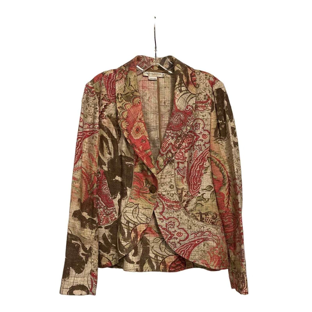 Garfield & Marks Mischa Silk Paisley Blazer Jacket Red Brown Size 8 Made in USA